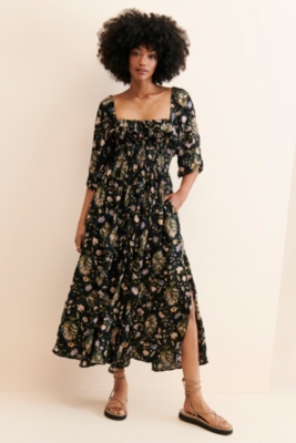 ワンピース Printed Linen and Silk Midi Dress OASIS II38 Linen Níspero Oasis Hand-Embroidered Midi Dress | Agua by Agua
