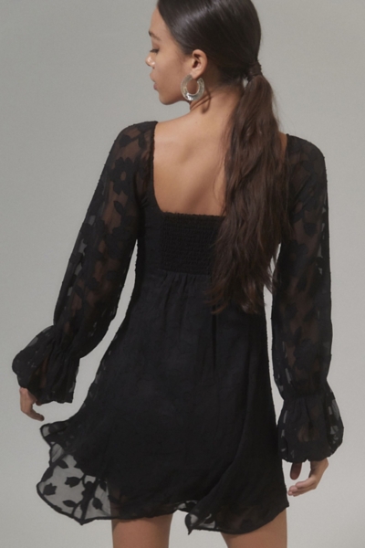 knee length dresses for ladies Thriller Long Sleeve Backless Mini Dress Floral Black main image 1