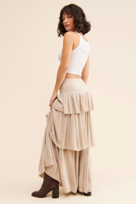 ◆overdue flair◆ RUFFLERIB KNIT SKIRT S827823 Flair Skirt | Fitted Ribbed Knit Midi Skirt - Rita Row