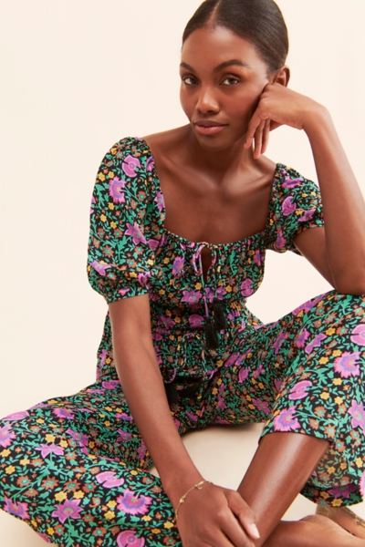 ゆ*な様 house on the hill Jumpsuit(flower) Oli & Hali Large Flower and Paint Splatter Jumpsuit in Light Blue