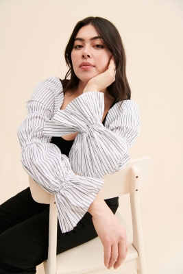 Mixed Media Cinched Sleeve Top | Nuuly