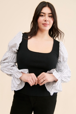 トップス MaCO PUCHU blouse Mixed Media Cinched Sleeve Top | Nuuly