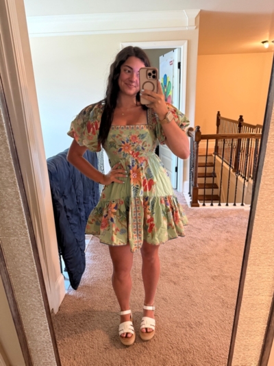 farm rio green bright yard mini dress FARM Rio - Flowering Garden Tree Green Mini Dress