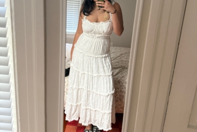 by anthropologie square neck ruffle midi dress Sleeveless Square-Neck Ruffle Tiered Midi Dress