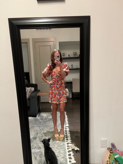 knee length dresses for ladies Berylove Women Light Blue Mini Dress Floral Corset Puff Sleeves A Line  Homecoming Dress