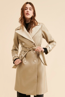 Colorblock Vegan Leather Trench Coat | Nuuly