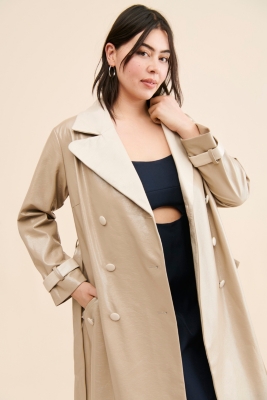 Colorblock Vegan Leather Trench Coat | Nuuly