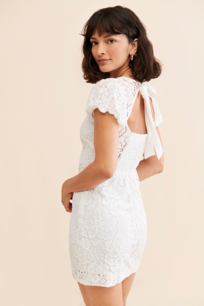 knee length dresses for ladies Empress High Neck Open Back Lace Dress White– Selfie Leslie main image 0
