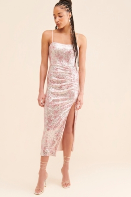midi glitter dress Harbor Green Velvet Sequin Wrap Detail Midi Dress – Girl In Mind main image 1