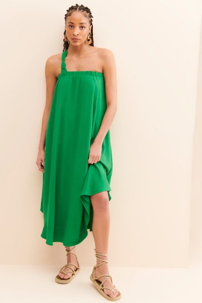 knee length dresses for ladies Vibrant Off White Knot Midi Dress E5213A2123 – Agua de Coco