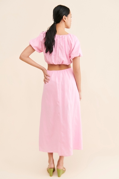 hope and ivy blue dress Hope & Ivy Frill Sleeve Thigh Split Open Back Maxi Dress - Blue