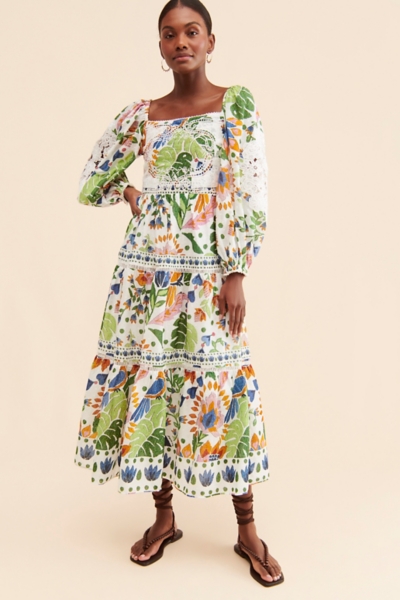 knee length dresses for ladies Farm Rio Green Flowering Garden Tree Sleveeless Midi Dress, Flowering Garden Tree Green / M