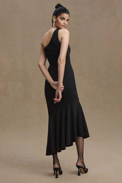 Ainsley One-Shoulder Ruffle Crepe Midi Dress | Nuuly