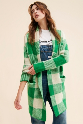 Green plaid cardigan hotsell