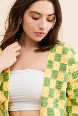 Checkered Knit Slouchy Cardigan | Nuuly