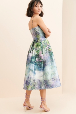 Asos salon rose print bandeau midi prom dress sale