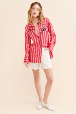 【SATIIIZ】Peosen Mixed Stripe Cara Tee Joni Stripe Satin Shirt | Nuuly