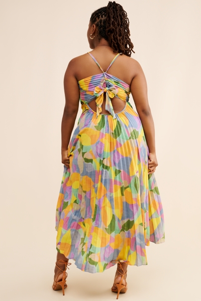 strapless open back dress ASTR The Label Floral Blythe Plisse Midi Dress – Ella James main image 0