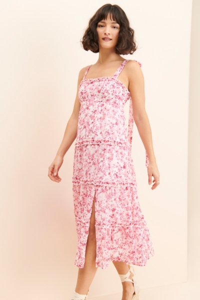 knee length dresses for ladies Chambray Smocked With Tie Straps Midi Dress · Filly Flair