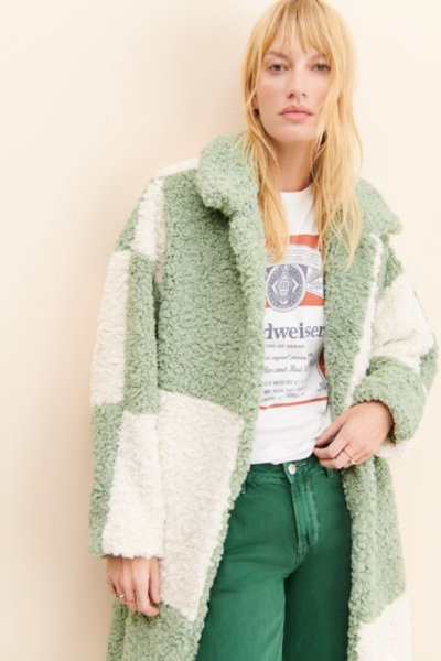 Faux Shearling Checkered Coat | Nuuly