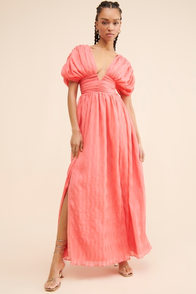 green emerald velvet dress Therese Off Shoulder Ruched Maxi Dress / Red | Meshki