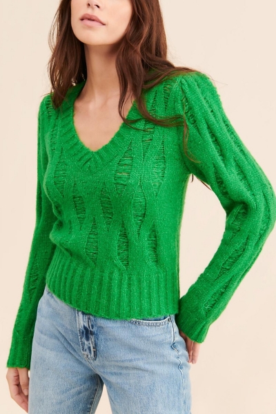 And The Why Distressed Mesh V Neck Spring Sweater Cover Up