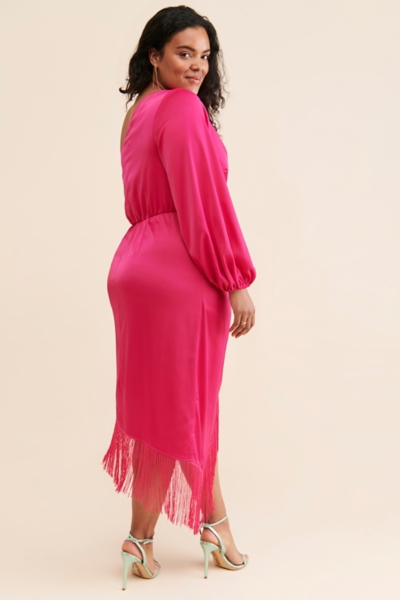One-Shoulder Fringe Wrap Dress | Nuuly