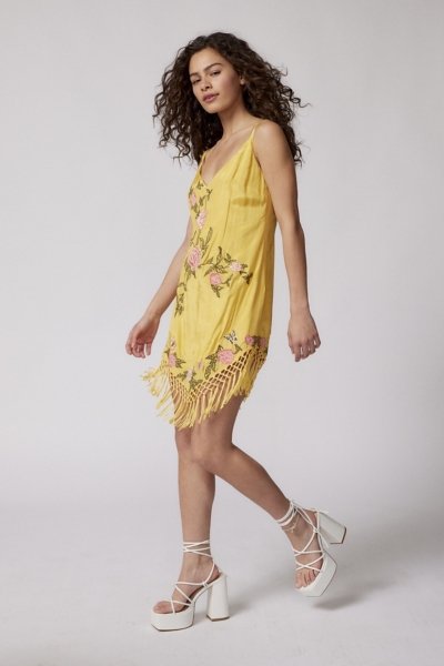 Carmen Embroidered Fringe Mini Dress | Nuuly
