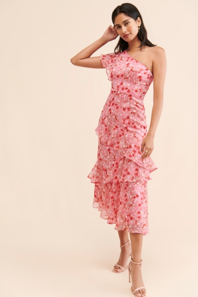 strapless open back dress ABEL THE LABEL Tropical Print One Shoulder Dress – Change Things Up