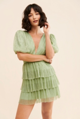 Tiered Metallic Plisse Mini Dress | Nuuly