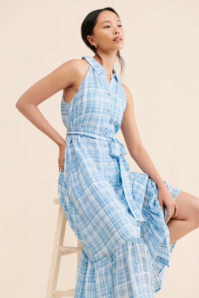white christmas dresses Red Plaid Tiered Midi Dress main image 1