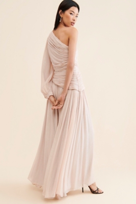 u⭐︎Acka tulle vest satin one-piece Jade Metallic One-Shoulder Asymmetrical-Waist Gown | Nuuly