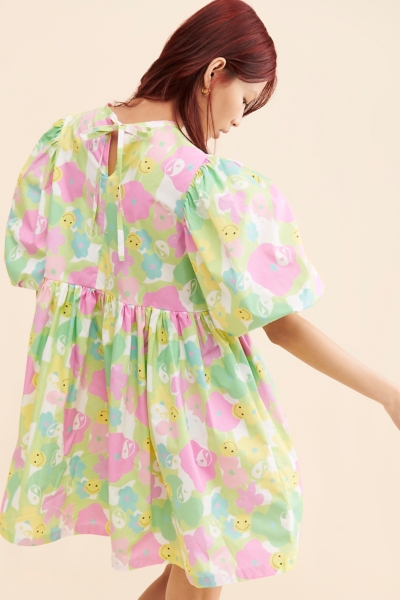 slim fit dress slacks Embroidered Floral Green Gingham Mini Delaney Dress