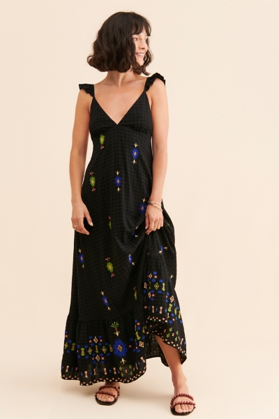 green emerald velvet dress Embroidery Embellished V-Neck Long Formal Dress main image 0