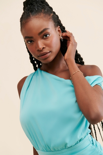 strapless open back dress Teal One Shoulder Frill Detail Bodycon Mini Dress | Dress