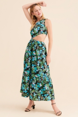 Tropical print crossover split hotsell maxi dress