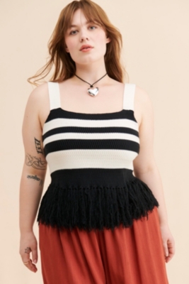 Striped Knitted Fringe Hem Tank Nuuly Rent