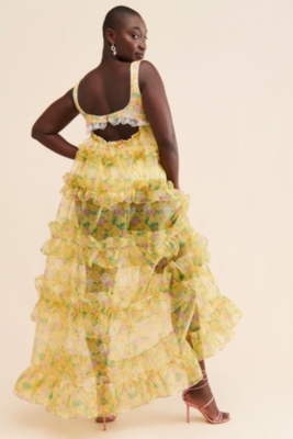 Yellow sheer maxi dress discount
