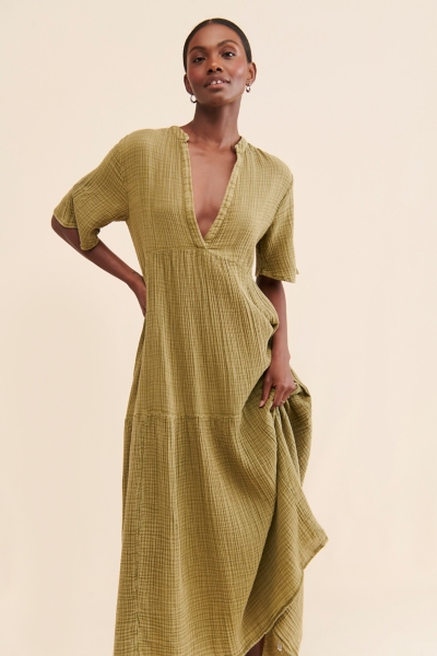 chinese dress ladies GreenRania Textured Maxi Dress
