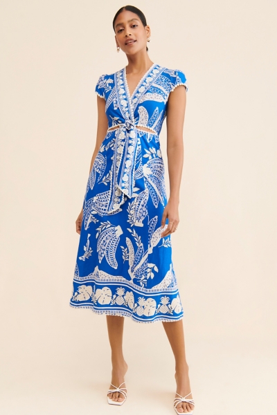 knee length dresses for ladies Blue Lace Banana Midi Dress – FARM Rio main image 0