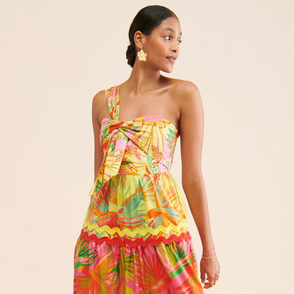 Mixed Print One-Shoulder Dress | Nuuly Rent