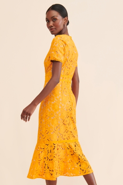 chinese dress ladies Yellow Knit Lace Insert Midi Dress – Bella Galvan main image 1