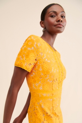 Fitted lace midi dress sales