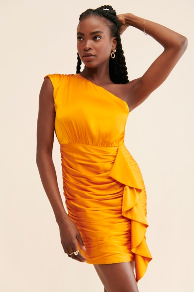 sachin and babi light blue dress One Shoulder Draped Organza and Crepe Gown
