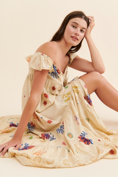 gaby embroidered midi dress Blue Floral Midi Dress – Gabi Swimwear main image 1