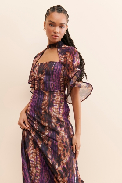 chinese dress ladies Burgundy Velvet Cape Maxi Dress – shopaleena main image 1