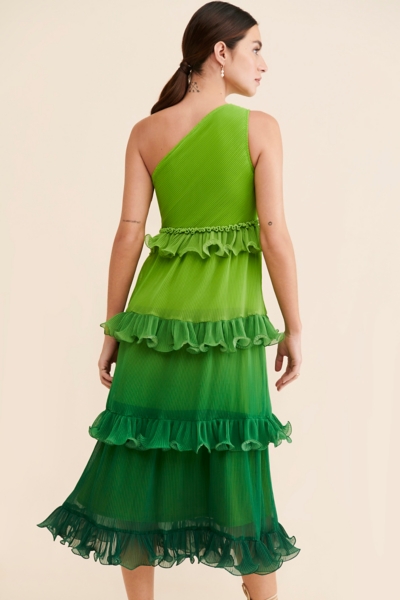 tiered midi dress green Nerina Alpine Green Tiered Midaxi Dress with Lace Panels – Frock and Frill