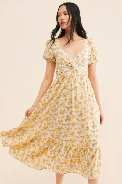 knee length dresses for ladies Cream Puff Sleeve Back Tie Dress S main image 1