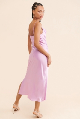 【SCULPTOR】Unbalance Cowl Satin Dress Coral Tierra Cowl Neck Satin A-Line Dress