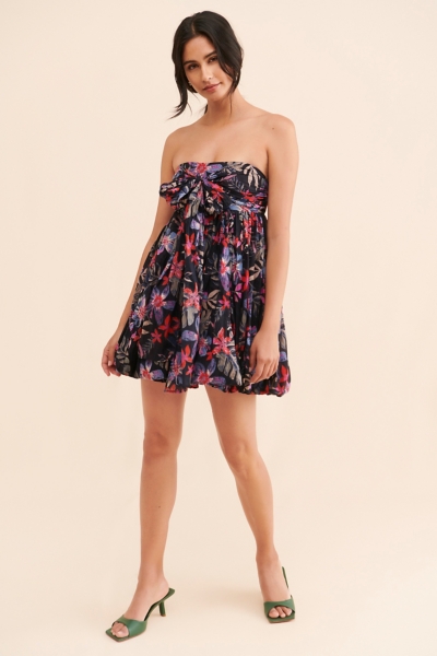 mini pink dress with bow Bow-Detail A-Line Mini Dress in Pink Polka Dot - 4